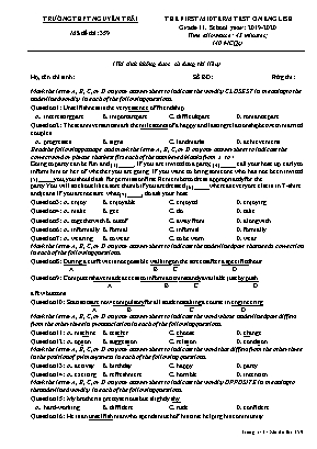 Đề kiểm tra học kỳ I môn Tiếng Anh Lớp 11 - Mã đề 359 - Năm học 2019-2020 - Trường THPT Nguyễn Trãi